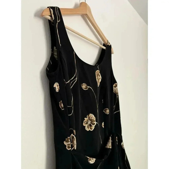 Vintage Basic Editions Black Floral Tie Front Button Back Scoop Neck 90s Y2K 8 - Picture 4 of 11